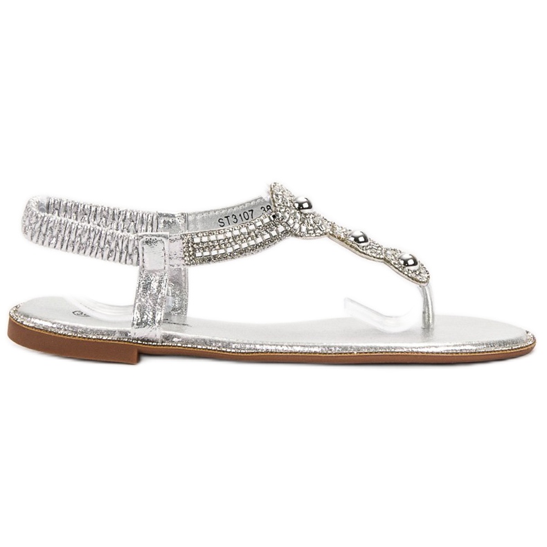 SHELOVET Stříbrné sandály s ozdobami šedá
