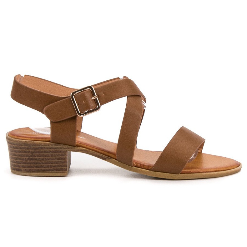 Primavera Hnědé sandály na podpatku hnědý