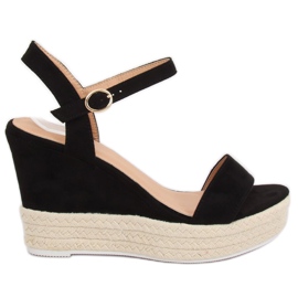 Černé sandály na klínové patě JS-2952 Black černý