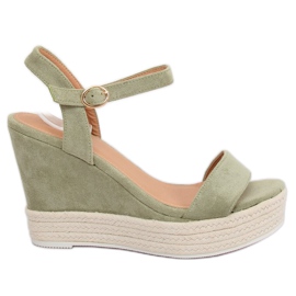 Zelené klínové sandály JS-2952 DK.GREEN zelený