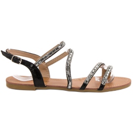 L. Lux. Shoes Ploché sandály s kubickým zirkonem černý