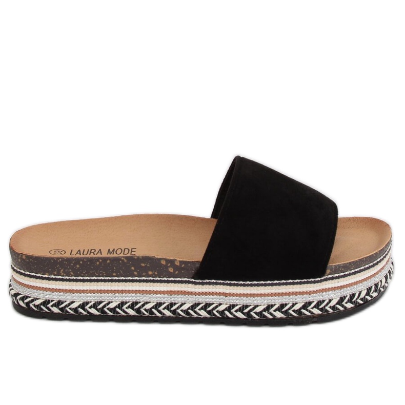 Černé pantofle s vysokou podrážkou LS-117 černá