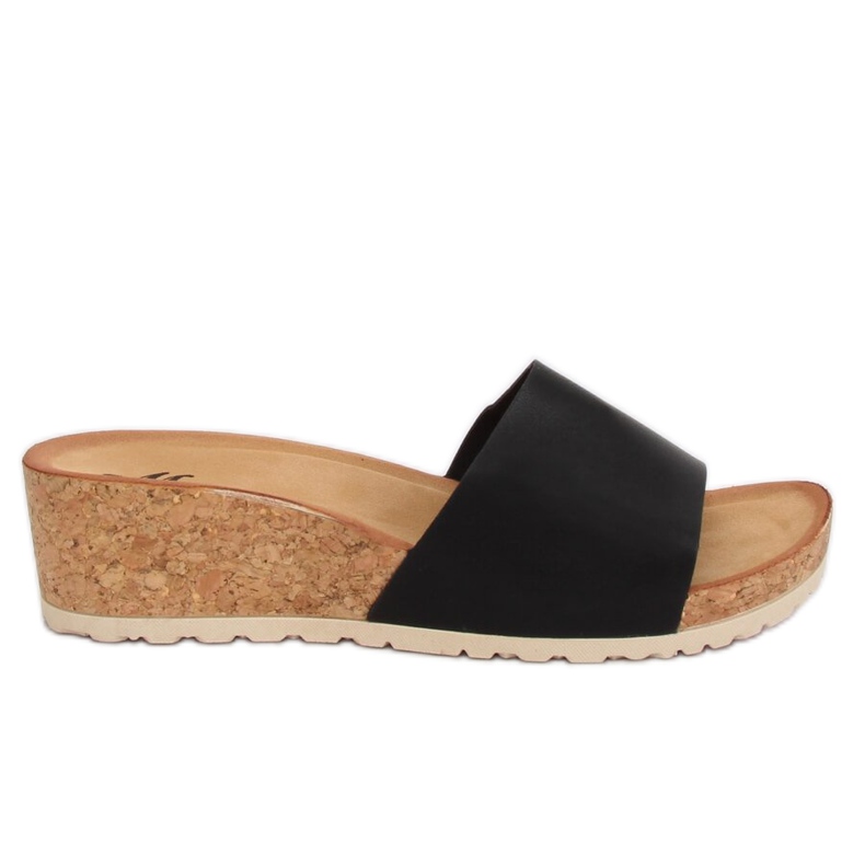 Černé korkové klínové pantofle 3527-12 černé černá