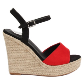 Červené espadrilky na klíncích, červené LL-190 Červené červený