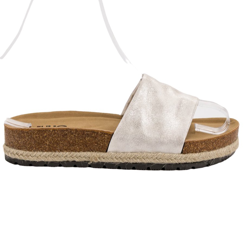 Kylie Lesklé stříbrné pantofle šedá Kylie Lesklé stříbrné pantofle šedá