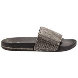 Best Shoes Pantofle s krychlovým zirkonem černá Best Shoes Pantofle s krychlovým zirkonem černá