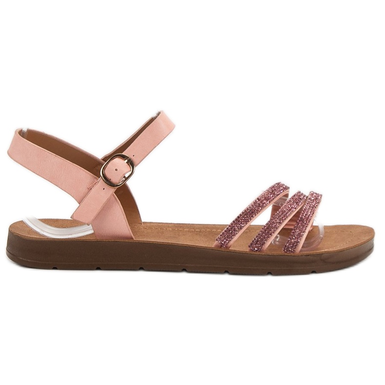 Camo Ploché sandály s kubickým zirkonem růžový