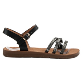 Camo Ploché sandály s kubickým zirkonem černý