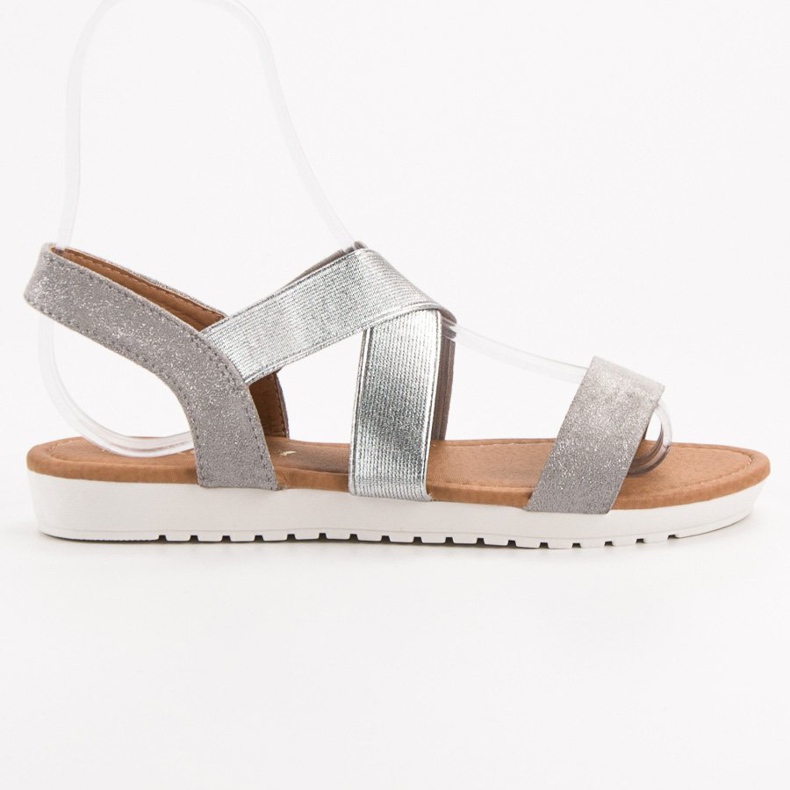 EXQUILY Stříbrné sandály s gumou šedá