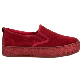 SHELOVET Slipons With Glitter Sole červený