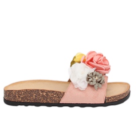 Pantofle s květy růžové 218-170 růžové růžový