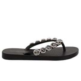 Elegantní černé žabky s kamínky JH69 Black černý