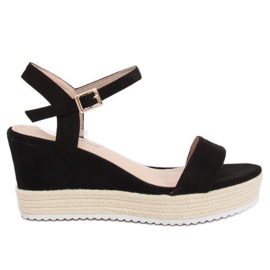Černé sandály na klínových espadrilkách černé LY9109 Black černá Černé sandály na klínových espadrilkách černé LY9109 Black černá