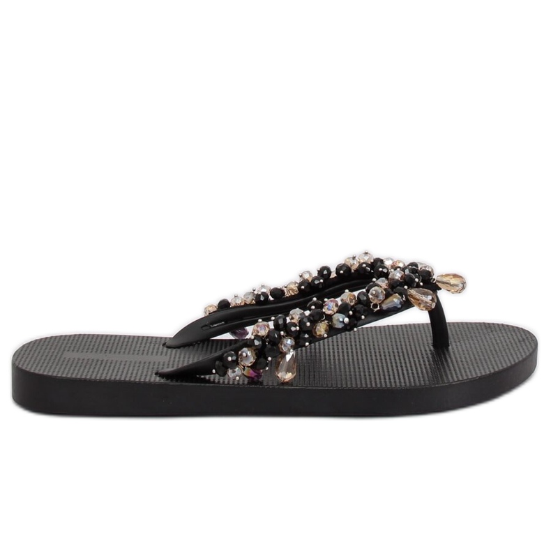 Černé žabky JH68 černé s korálky černá Černé žabky JH68 černé s korálky černá