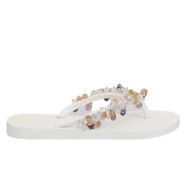 Bílé žabky s bílými korálky JH68