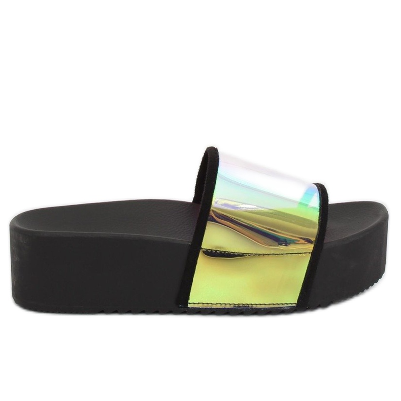 Holografické černé pantofle CK81P černá žlutá