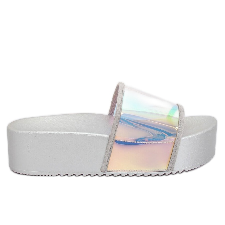 Stříbrné holografické pantofle CK81P Silver šedá