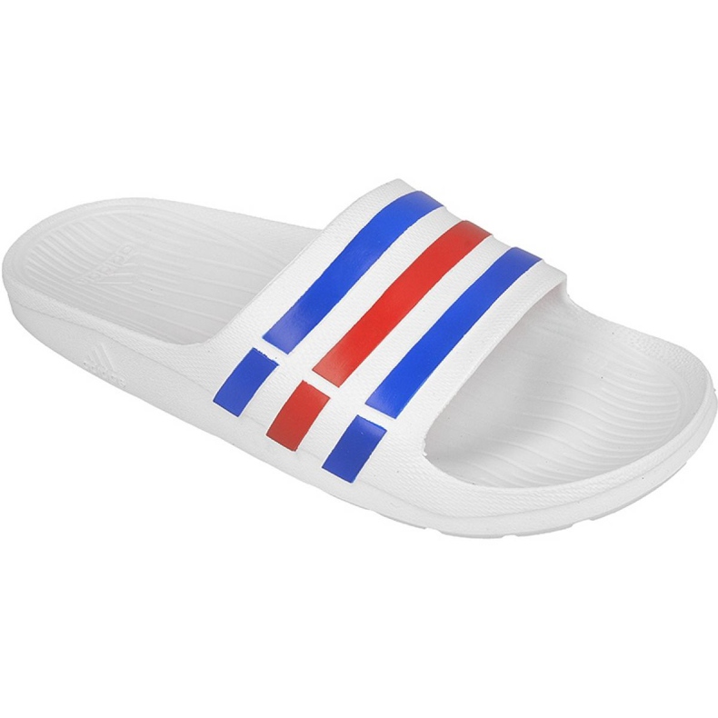Pantofle Adidas Duramo Slide M U43664 bílý červené modrý Pantofle Adidas Duramo Slide M U43664 bílý červené modrý