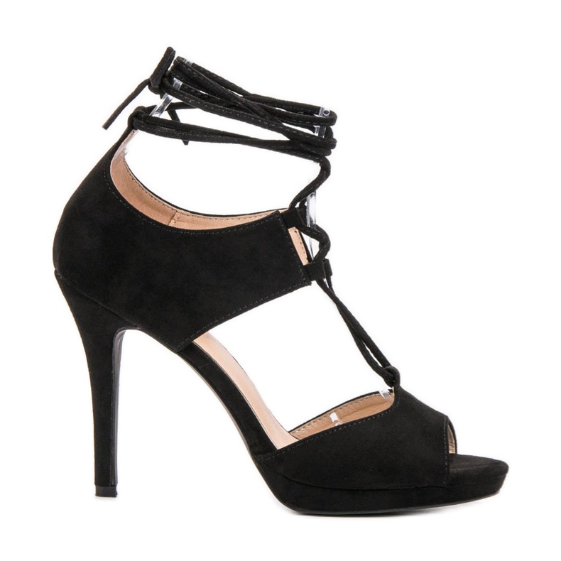 SHELOVET Vázané podpatky s otevřenou špičkou černá