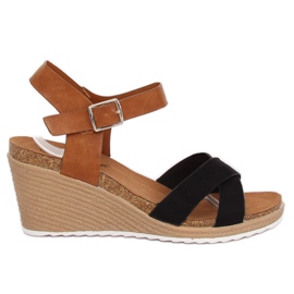 Černé klínové sandály F-18 hnědý černá Černé klínové sandály F-18 hnědý černá