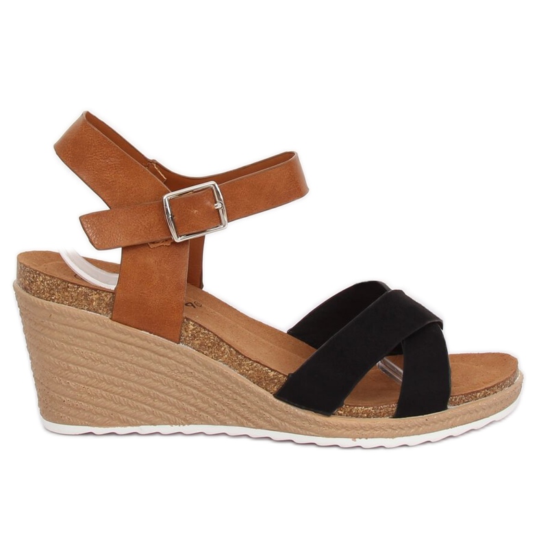 Černé klínové sandály F-18 hnědý černá