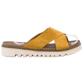 Laura Mode Pantofle z hořčičného semiše žlutá Laura Mode Pantofle z hořčičného semiše žlutá