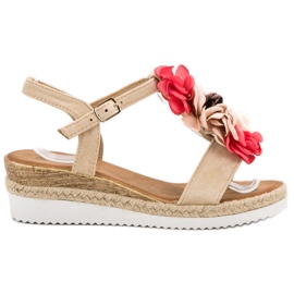 SHELOVET Semišové sandály s květinami hnědý