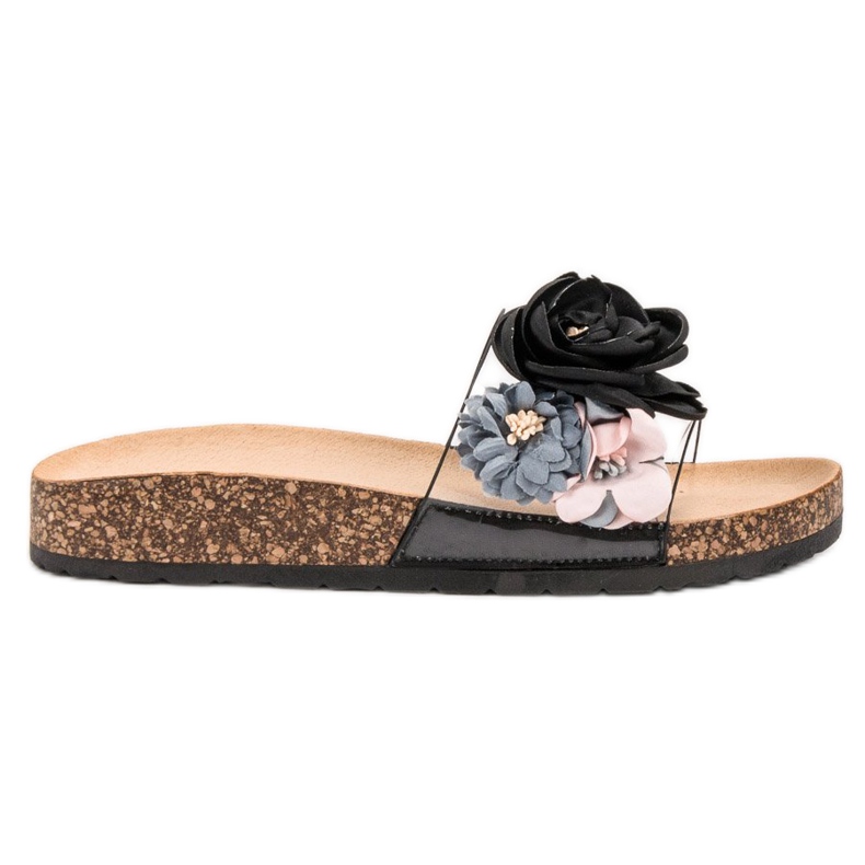 Super Me Pantofle S Květinami černá vícebarevný