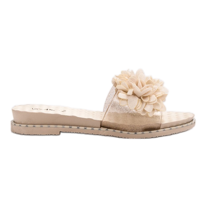 Anesia Paris Gumové pantofle s květinami hnědý