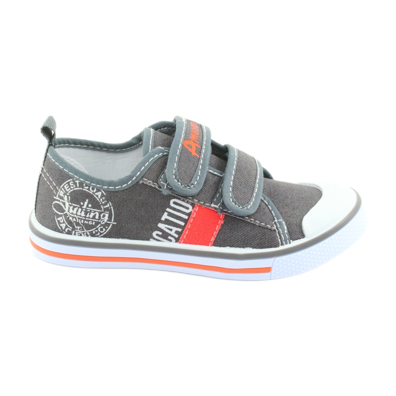 Tenisky na suchý zip American Club v šedých džínách bílý oranžový šedá Tenisky na suchý zip American Club v šedých džínách bílý oranžový šedá