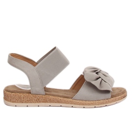Šedé dámské sandály s mašlí F3055 Grey šedá
