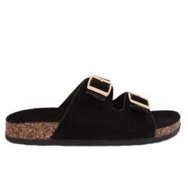 Černé dámské černé pantofle 6105 Black černý
