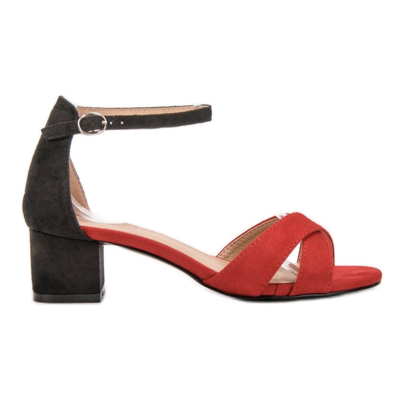 Best Shoes Stylové sandály na vysokém podpatku černá červené
