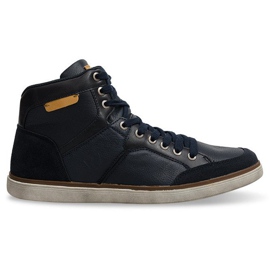 Vysoké tenisky přírodní kůže XF117 Navy Blue námořnická modř