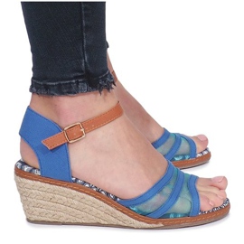 Modré sandály na nízkém klínovém podpatku Monro modrý Modré sandály na nízkém klínovém podpatku Monro modrý