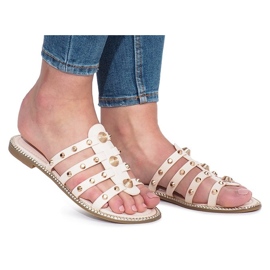 Béžové pantofle s cvočky Rabelle béžový Béžové pantofle s cvočky Rabelle béžový