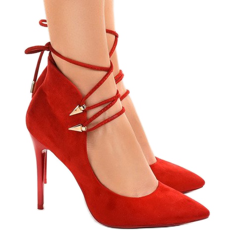 Červené lodičky na uvázaném čepu 6251-P