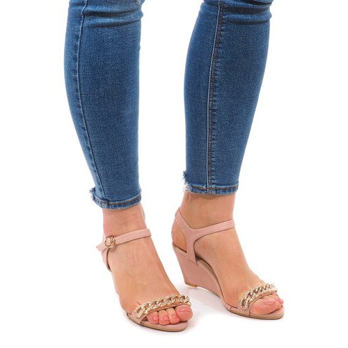 Sandály na klínku 188-31 Pink růžový