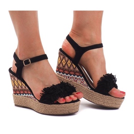 Sandály na klínu Espadrilles FY8288 Black černý