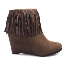 Suede Booties On Wedge Boho 6257-15 Khaki vícebarevný zelený