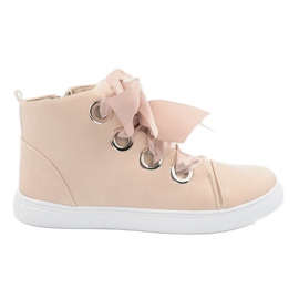 Semišové kozačky a mašle TL0147 béžová béžový
