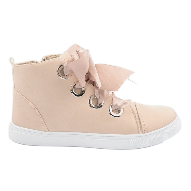 Semišové kozačky a mašle TL0147 béžová béžový