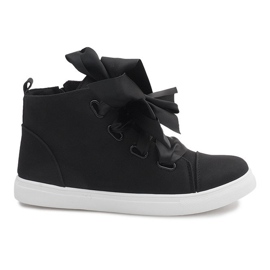 Semišové kozačky s mašlemi TL0148-4 Černá černý