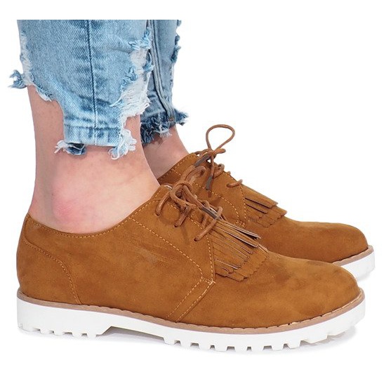 Velbloudí mokasíny s drtivými tvrdými třásněmi hnědý