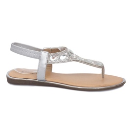 Stříbrné ploché sandály s diamanty Larissa šedá