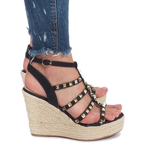 Černé klínové sandály od Mood espadrilles černá Černé klínové sandály od Mood espadrilles černá