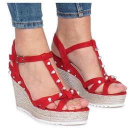 Červené klínové sandály Chillin espadrilles červený