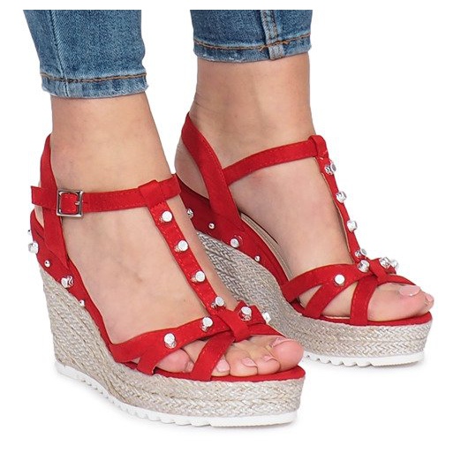 Červené klínové sandály Chillin espadrilles Červené klínové sandály Chillin espadrilles