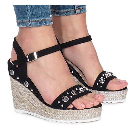 Černé sandály na klínové patě Glam Shine černá