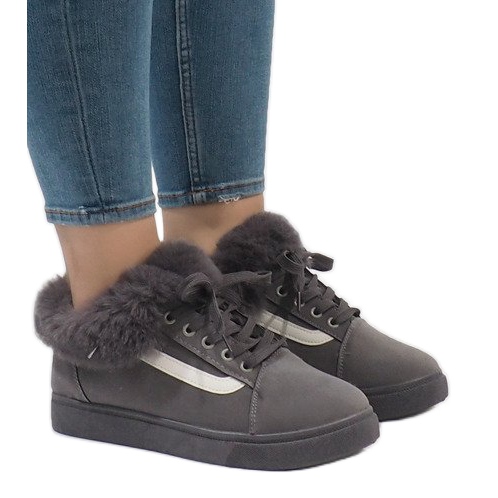 Šedé boty, zateplené tenisky FB-186 šedá